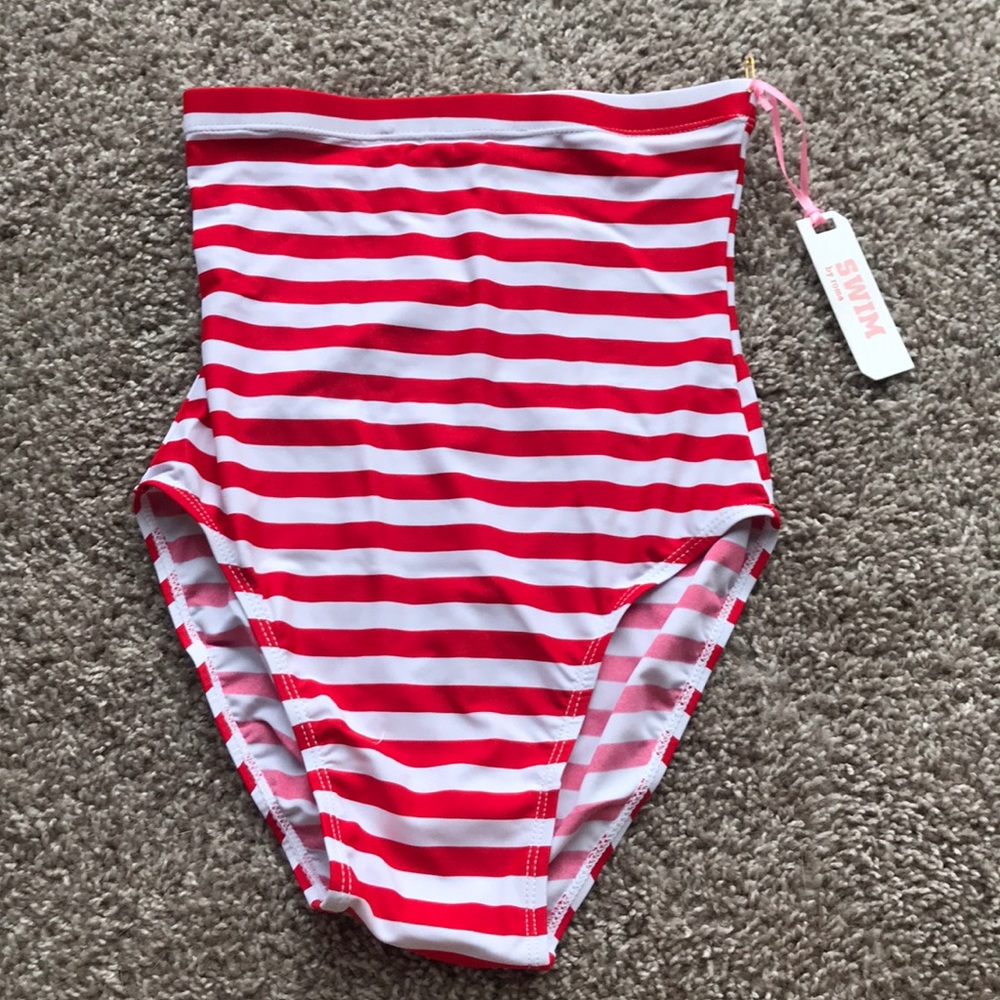 Red stripe extra high waist bikini bottom